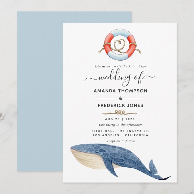 Invitation Mariage nautique baleine (Devant / Derrière)