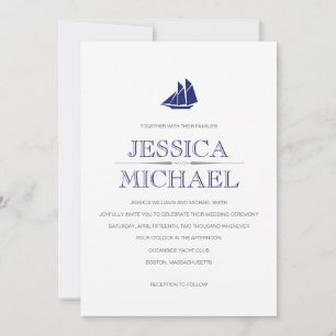 Invitation Mariage nautique Bateau bleu marine avec voiles Pe
