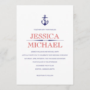 Invitation Mariage Nautique Bleu Bleu Nautique Bleu Rouge