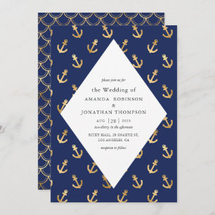 Invitation Mariage nautique bleu et or