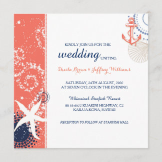 Invitation Mariage nautique bleu marine