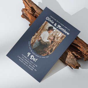 Invitation Mariage Nautique Bleu Navy Atténué Photo Élégant