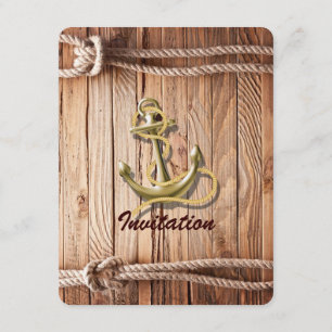 Invitation mariage nautique bois quai bateau ancre