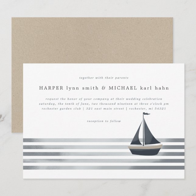 Invitation Mariage nautique de la Nouvelle-Angleterre (Devant / Derrière)