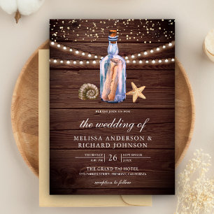 Invitation Mariage nautique en bois rustique Message dans une