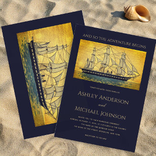 Invitation Mariage nautique Marine Gold Ship Aventure commenc