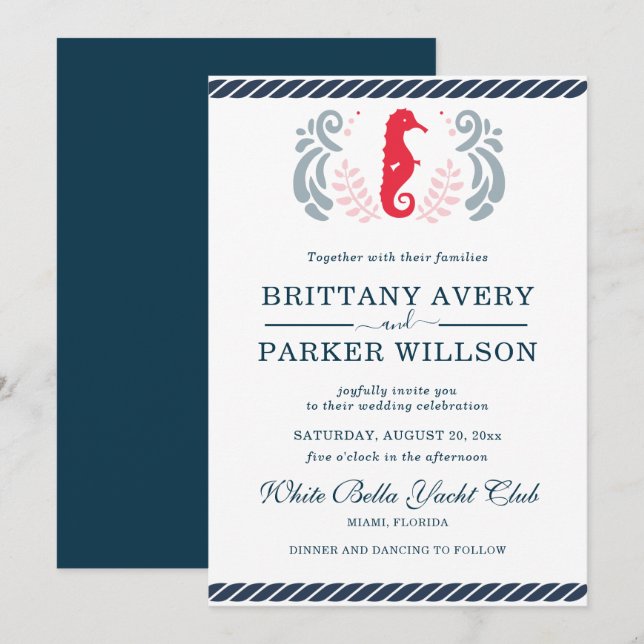 Invitation Mariage nautique moderne (Devant / Derrière)