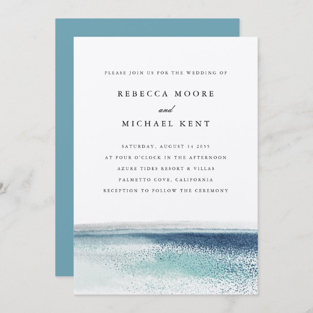 Invitation Mariage nautique moderne Blue Ocean Beach (Devant / Derrière)