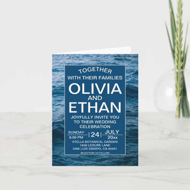 Invitation Mariage nautique moderne en bleu marine (Devant)