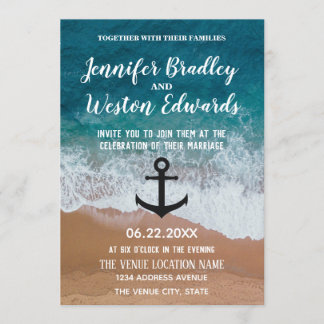 Invitation Mariage nautique nautique Ancre Monogramme