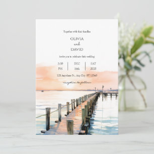 Invitation Mariage Nautique Plage Orange Sky Sunset Pier