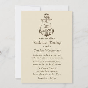 Invitation Mariage Nautique Vintage Ancre de Navire Marron Be
