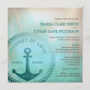 Invitation Mariage nautique Vintage style rétro Turquoise