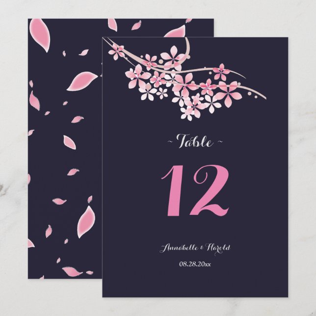 Invitation Mariage naval à table fleuri blanc Cerisier (Devant / Derrière)