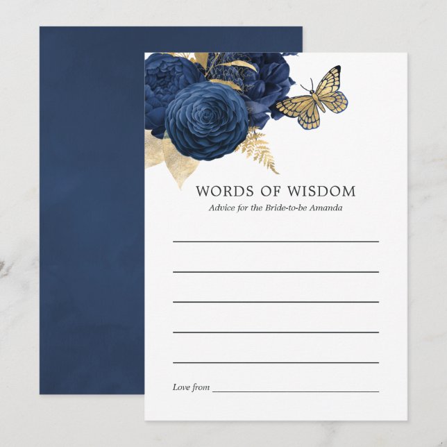Invitation Mariage naval bleu et or vintage (Devant / Derrière)
