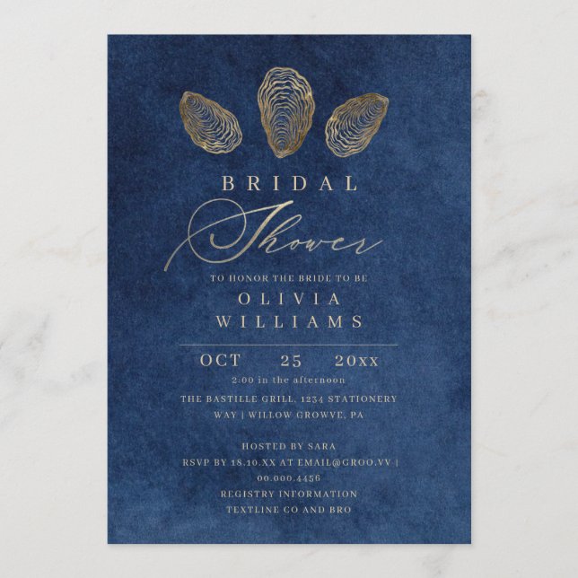 Invitation Mariage naval bleu moderne pour la mariée (Devant)