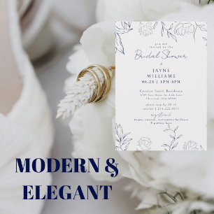 Invitation Mariage naval botanique ligne artistique Shower