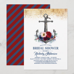 Invitation Mariage naval Fleurs d'ancre Burgundy