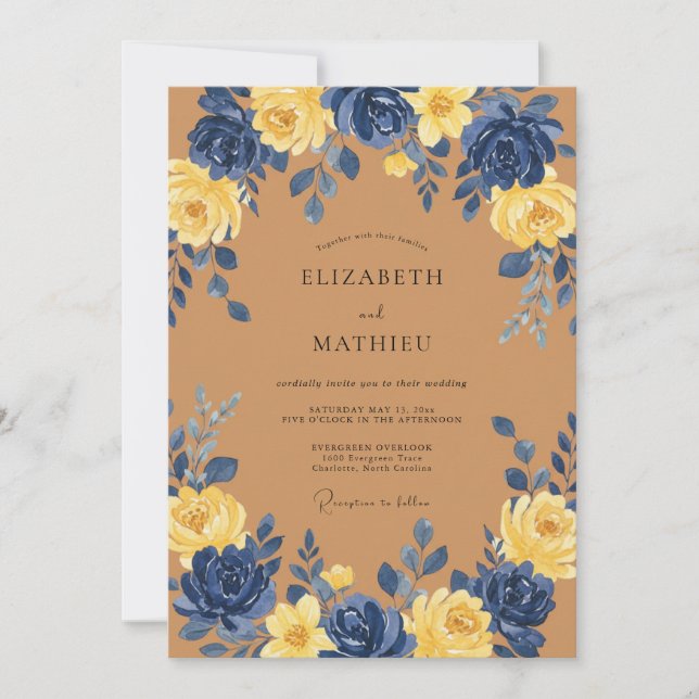 Invitation Mariage Naval Jaune Vibrant Automnal (Devant)
