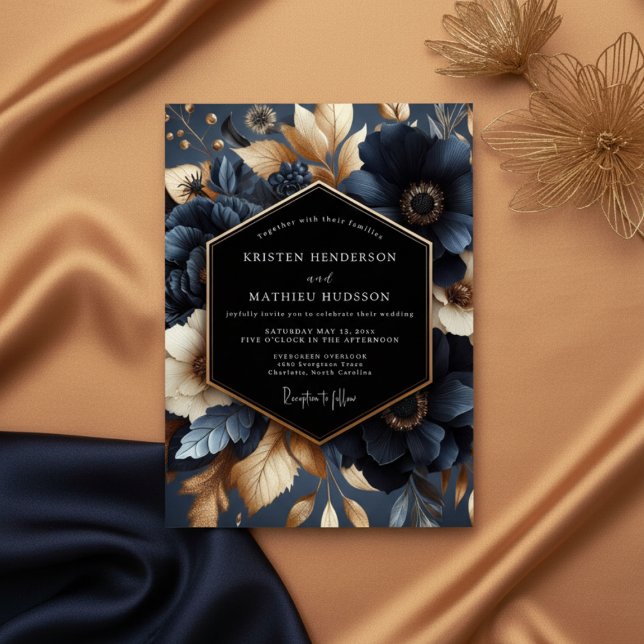 Invitation Mariage Navy Bloom (Créateur téléchargé)