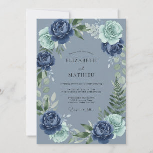 Invitation Mariage Navy Bloom Flourish