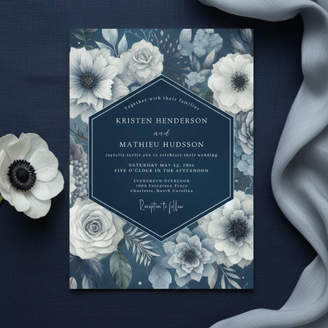Invitation Mariage Navy Bloom Moody (Créateur téléchargé)