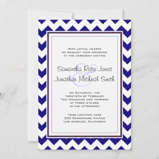 Invitation Mariage Navy Blue and White Chevron (Devant)