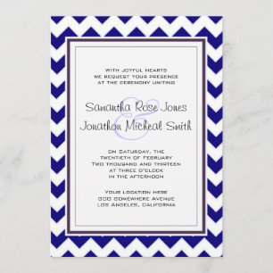 Invitation Mariage Navy Blue and White Chevron