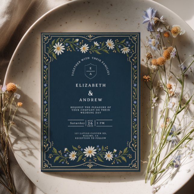 Invitation Mariage Navy Blue Daisy (Créateur téléchargé)