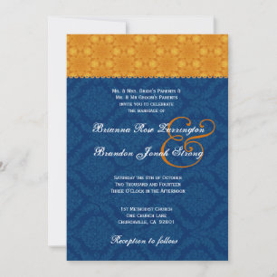Invitation Mariage Navy Blue Damask and Gold Stars S200