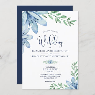 Invitation Mariage Navy Blue & Dusty Blue Blooms