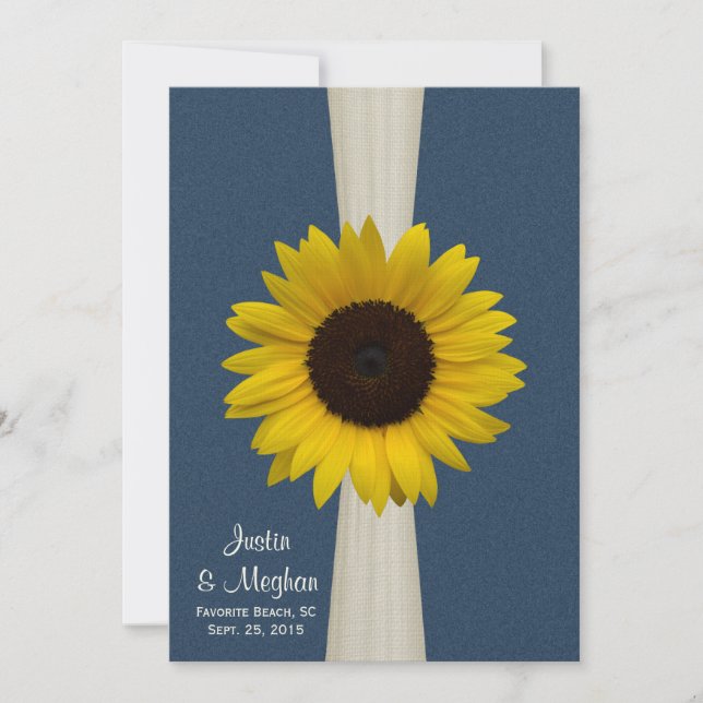 Invitation Mariage Navy Blue Sunflower et Burlap (Devant)