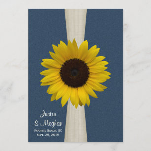 Invitation Mariage Navy Blue Sunflower et Burlap