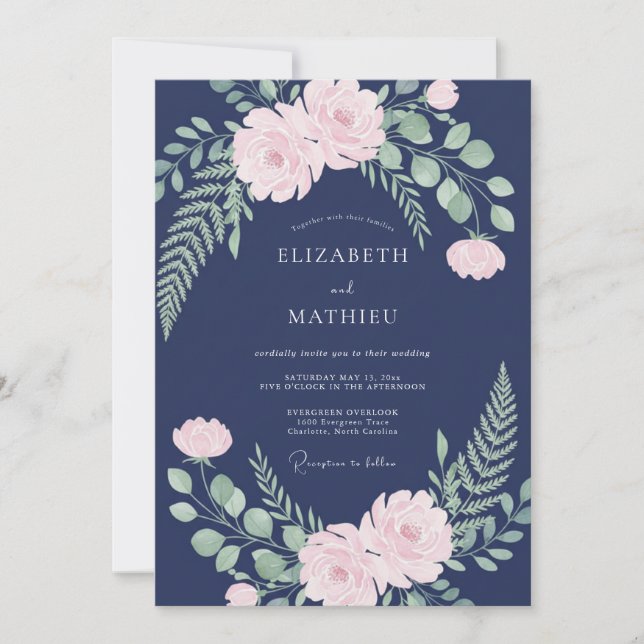 Invitation Mariage Navy Blush Pivoine (Devant)