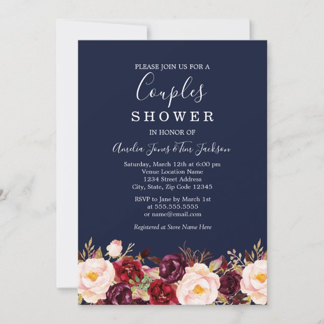 Invitation Mariage Navy Bourgogne Marsala Couple Shower (Devant)