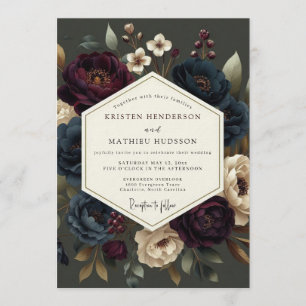 Invitation Mariage Navy Claret Clair-obscur