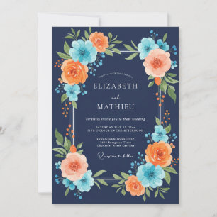 Invitation Mariage Navy Coral Peony