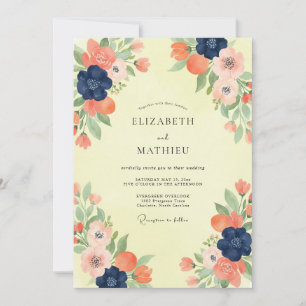 Invitation Mariage Navy Coral Poppy