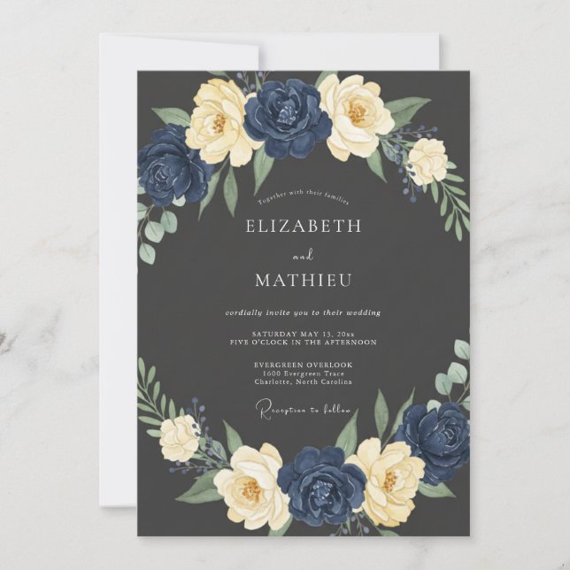 Invitation Mariage Navy Cream Bloom (Devant)