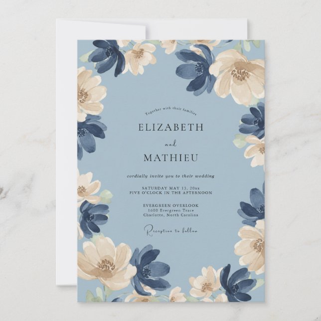 Invitation Mariage Navy Cream Petal (Devant)