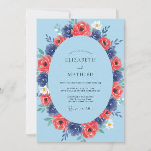 Invitation Mariage Navy Crimson Petal