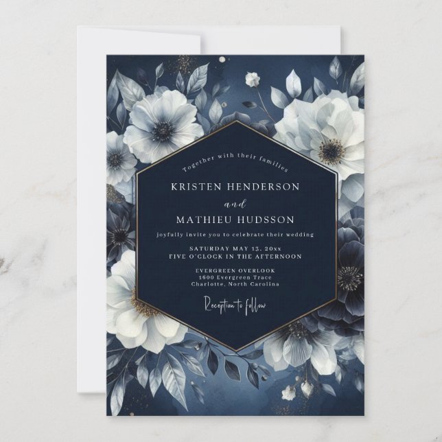 Invitation Mariage Navy Ethereal Bloom (Devant)