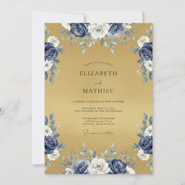 Invitation Mariage Navy Ethereal Flourish (Devant)