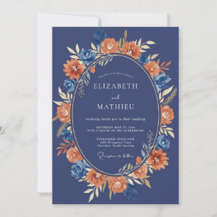 Invitation Mariage Navy Floral Brushstroke