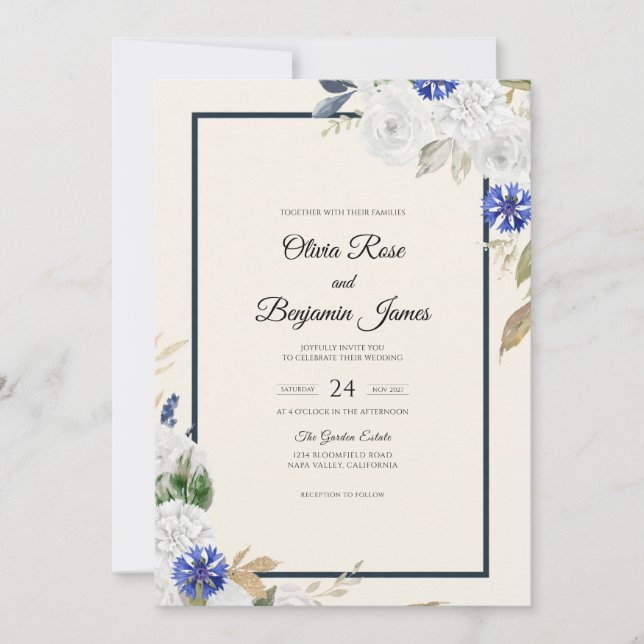 Invitation Mariage Navy Hydrangea Sage (Devant)