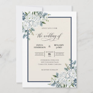 Invitation Mariage Navy Ivoire Hortensia Eucalyptus