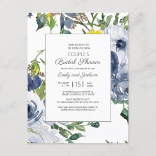 Invitation Mariage Navy Jaune Blanc Floral Couple Shower