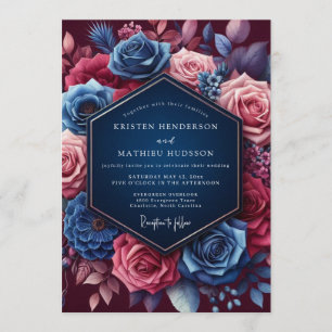 Invitation Mariage Navy Jeweled Bloom