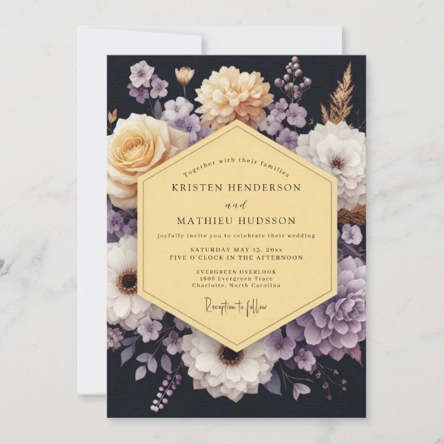 Invitation Mariage Navy Lavande Bloom Moody (Devant)