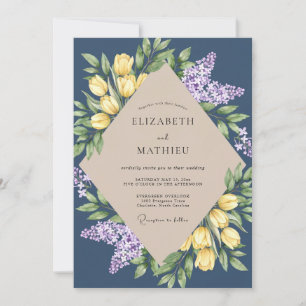 Invitation Mariage Navy Lilas Tulipe Eucalyptus